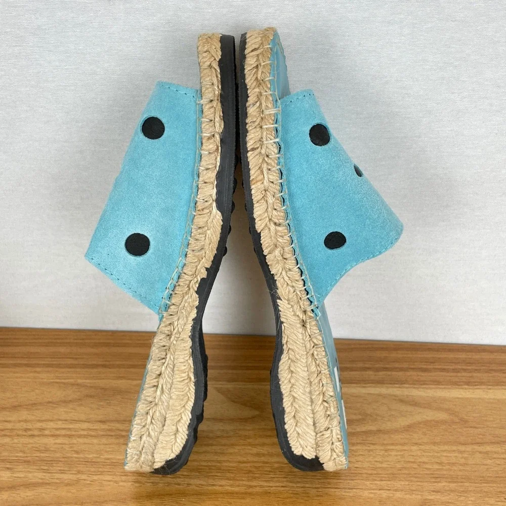 Sesto Meucci Turquoise Suede Espadrille Slide Sandals Womens 8 Laser Cut Coastal - Picture 5 of 9